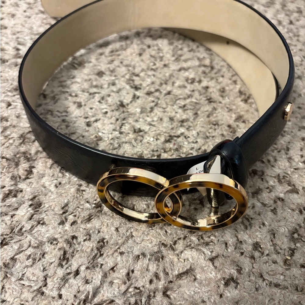 Vince Camuto Black and Gold Double Ring Belt
